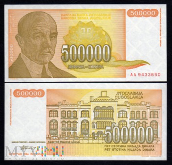 Yugoslavia - P 143 - 500000 Dinars - 1994