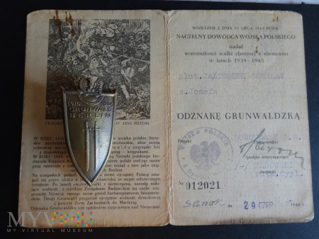 Legitymacja nadanie +odznaka OG czerwiec 1946 r.