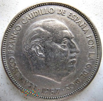 Duże zdjęcie 25 peset 1957 r. Hiszpania