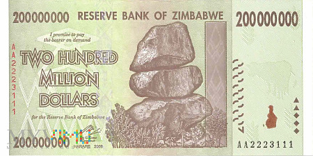 Zimbabwe - 200 000 000 dolarów (2008)