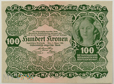 Austria - 100 koron 1922r. UNC