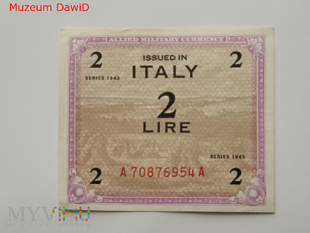 Duże zdjęcie Włochy - 2 liry, 1943r. UNC