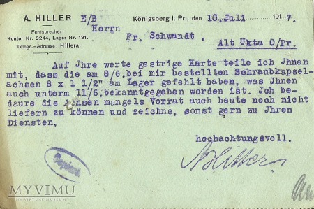A. Hiller Konigsberg 10.071917 r.