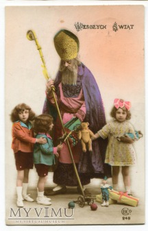 Duże zdjęcie 1929 Święty Mikołaj z zabawkami i dzieci