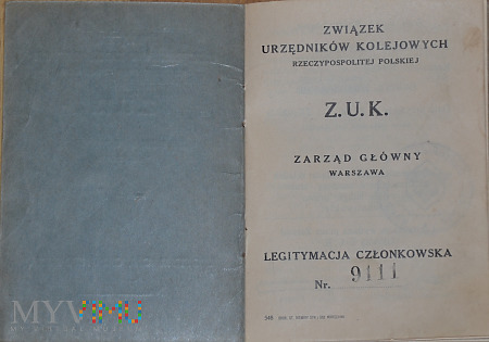 Legitymacja członkowska ZUK RP z 1928 r.
