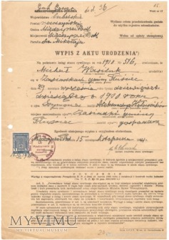 Wypis z aktu urodzenia 1944