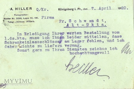 A. Hiller Konigsberg 1920 r.