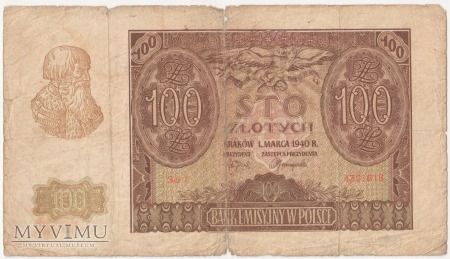 100 złotych 1 marca 1940 rok Ser. C