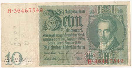 10 Reichsmark 1929 rok
