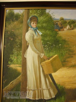 Kobieta z walizką - obraz olejny