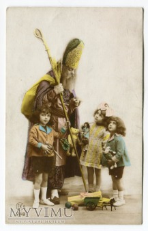 c. 1929 Święty Mikołaj z zabawkami i dzieci