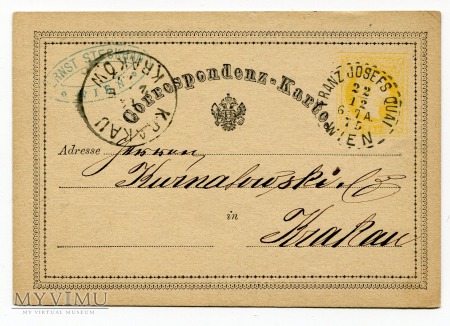 1875 z Wiednia do Krakowa Karta Korespondencyjna