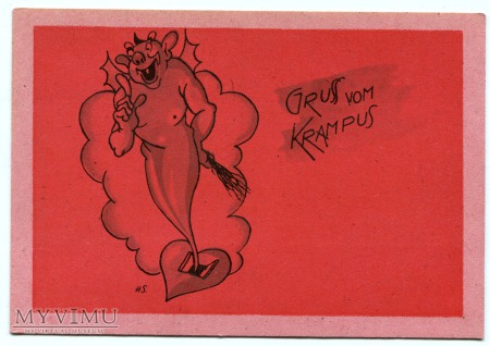 Diabeł zabawny KRAMPUS z Austrii Gruss vom c. 1950
