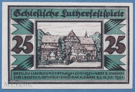 25 Pfennig 1921 r - Breslau - Wroclaw
