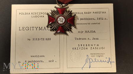 Duże zdjęcie Srebrny Krzyż Zasługi - PRL + Legitymacja