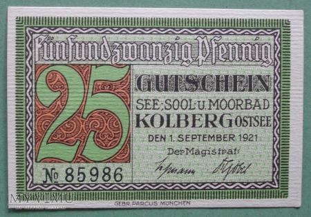 25 Pfennig 1921 r - Kolberg - Kolobrzeg