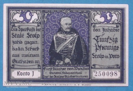 50 Pfennig 1922 r - Stolp - Slupsk