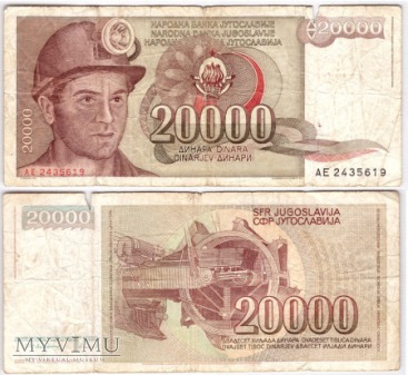 Jugosławia, 20000 dinarów 1987r