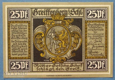 25 Pfennig 1920 r - Greiffenberg Schl- Gryfow Sl