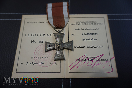 Krzyż Walecznych 1944 z legitymacją