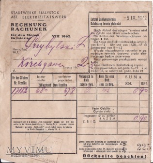 Rachunek za prąd z 1942.
