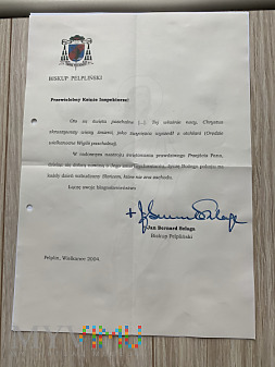 List z podpisem bp.Jana Bernarda Szlagi