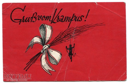 1932 Diabeł z rózgą KRAMPUS Austria życzenia rózga