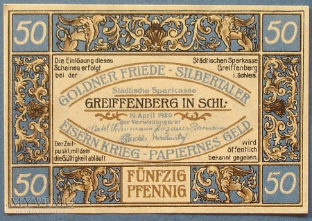 50 Pfennig 1920 r - Greiffenberg Schl.- Gryfow Sl