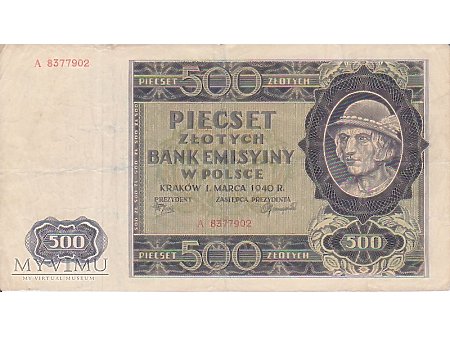 Duże zdjęcie 500 złotych - 1 marca 1940 rok.
