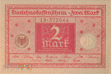 Duże zdjęcie Niemcy (Darlehnskassenschein) - 2 marki (1920)