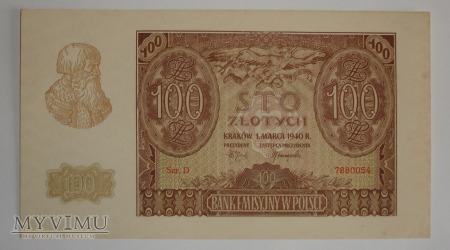 100 zlotych 1940 r - Bank Emisyjny w Polsce GG