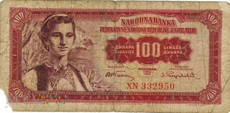 JUGOSŁAWIA 100 DINARA 1955