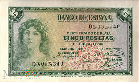 Duże zdjęcie Hiszpania - 5 peset (1935)