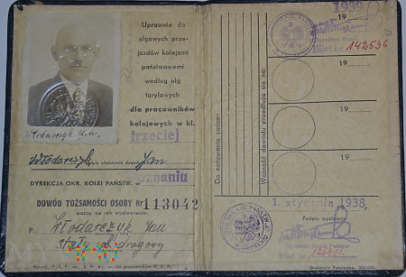 Legitymacja PKP z DOKP Poznań -1938 r.