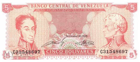 Duże zdjęcie Wenezuela - 5 boliwarów (1989)