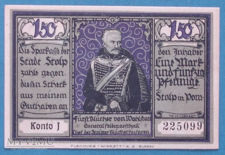 1,50 Mark 1922 r - Stolp - Slupsk