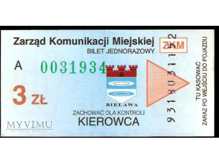 Bilet komunikacji miejskiej w Bielawie.
