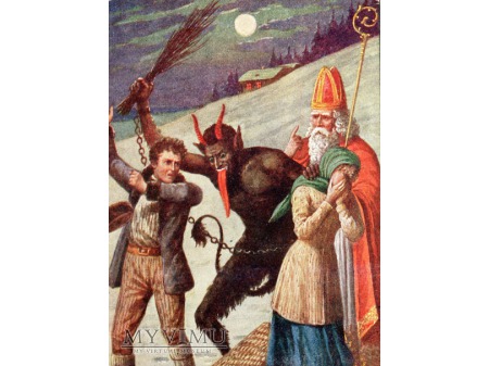 Święty Mikołaj i Diabeł KRAMPUS pocztówka