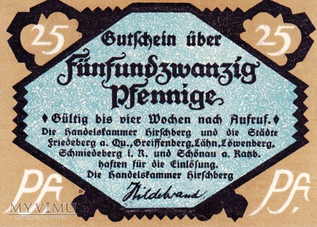 Notgeld 25 Pfg. Hirschberg, Friedeberg a. Qu.