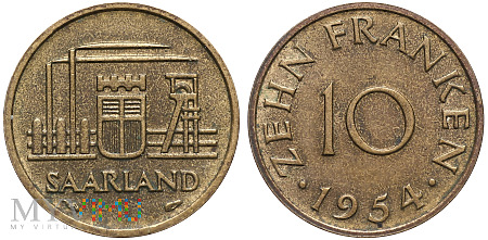 Duże zdjęcie 10 franków, 1954, (Saarland)