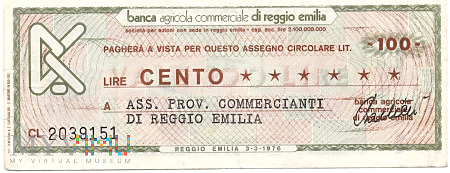Komercyjny Bank Rolny Reggio Emilia - 100 lirów FD
