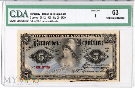Pragwaj 5 pesos 26.12.1907 r