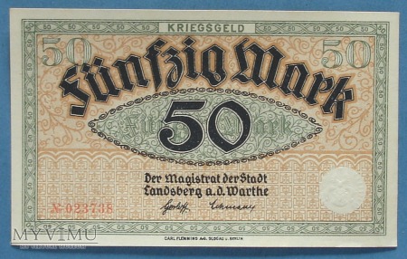 50 Mark 1918 r - Landsberg a.d.Warthe -Gorzow Wlkp