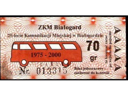Bilet komunikacji miejskiej z Białogardu.