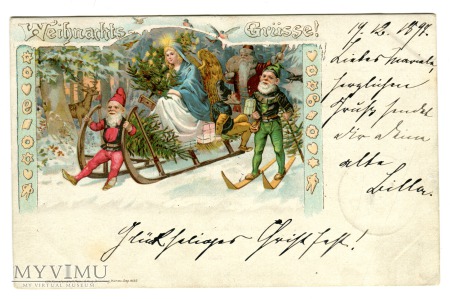 Duże zdjęcie 1897 Krasnale Anioł Św. Mikołaj Santa Claus