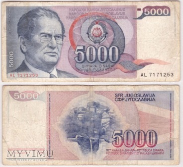 Jugosławia, 5000 dinarów 1985r.