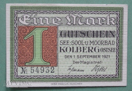 1 Mark 1921 r - Kolberg - Kolobrzeg
