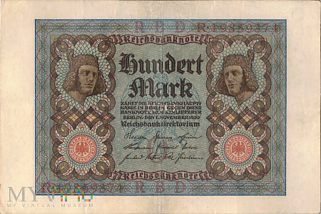 Duże zdjęcie Niemcy - 100 marek (1920)