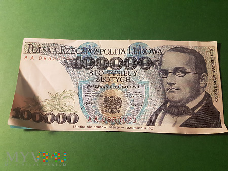 Banknot 100 tysięcy złotych- ulotka chwilówki