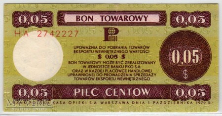Bon Towarowy PeKaO - B26a - 5 Centów - 1979